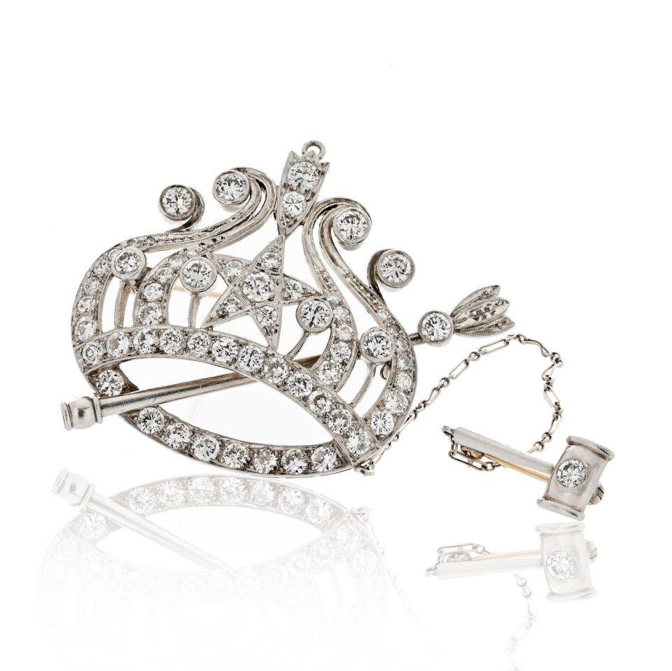 Victorian Platinum Crown Brooch 5.25ct Diamond Elegance (1 of 1)