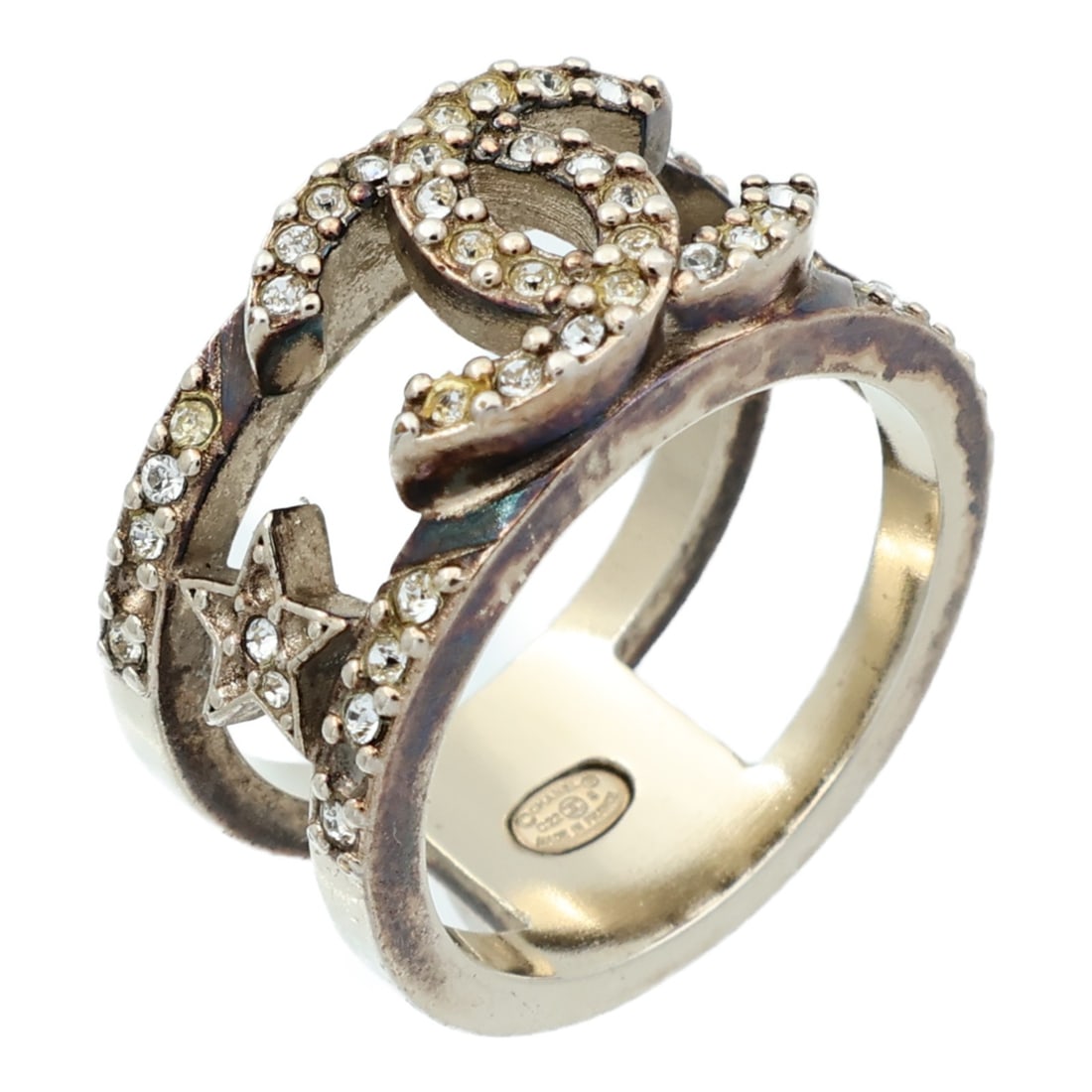 Silver Tone CC Logo Ring by Chanel Size US 6 (1 of 10)