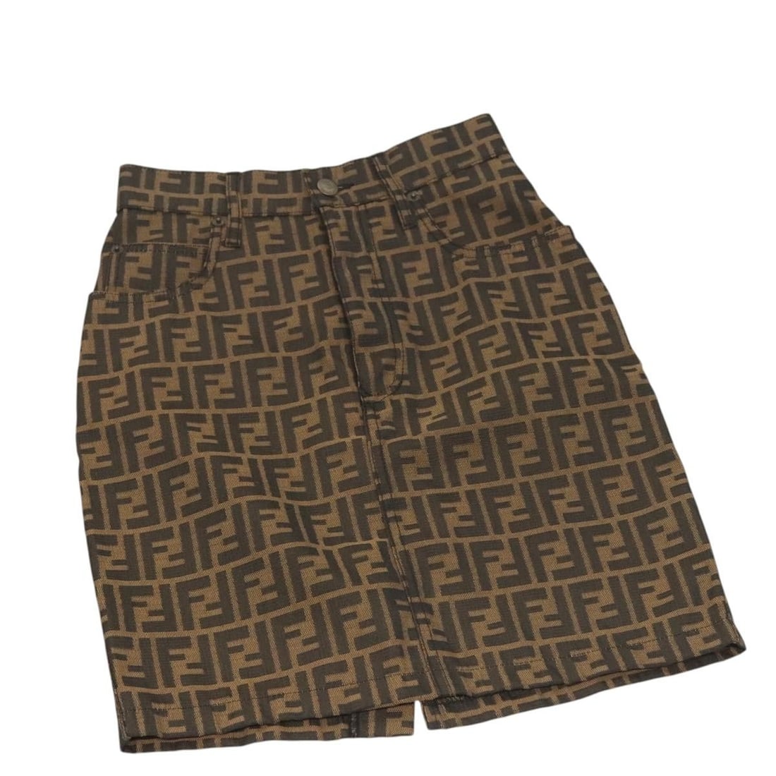 Fendi Zucca Canvas Black Brown Skirt Made in Italy: Fendi Zucca Canvas Black Brown Skirt Made in Italy This FENDI skirt features the signature Zucca canvas in black and brown tones. Made in Italy, the skirt is crafted from quality Zucca canvas material
