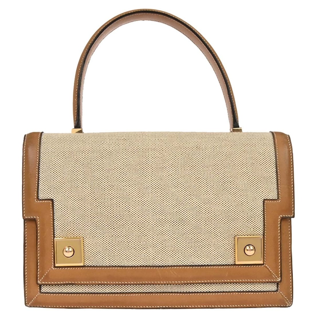 Hermes Piano Beige Canvas and Leather Top Handle Satchel Medium: Hermes Piano Beige Canvas and Leather Top Handle Satchel Medium This Hermes Piano handbag features a beige canvas and leather exterior with a top handle design. The bag is medium-sized with a structur