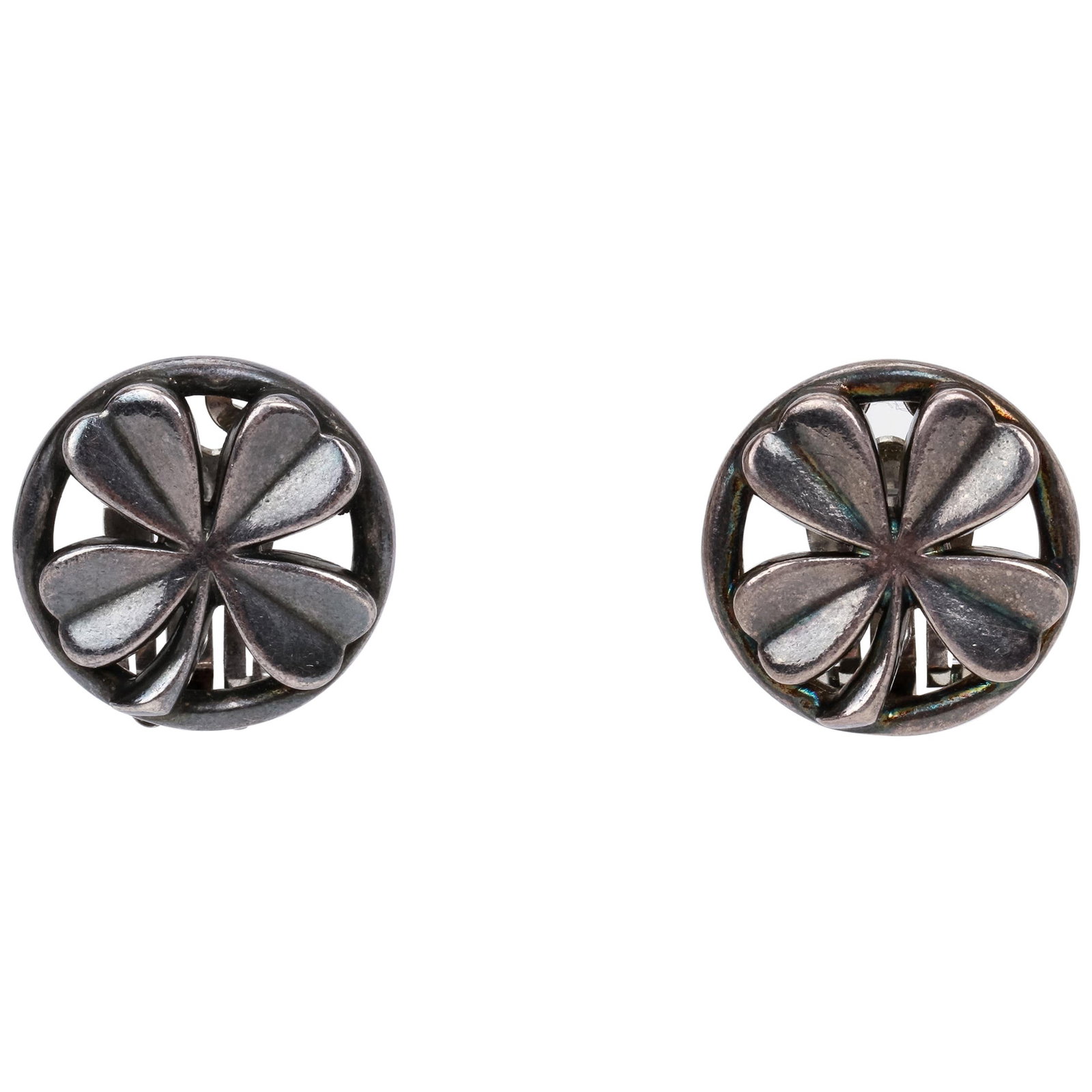 1990s Chanel Gunmetal Clover Clip Earrings Made in France (1 of 5)
