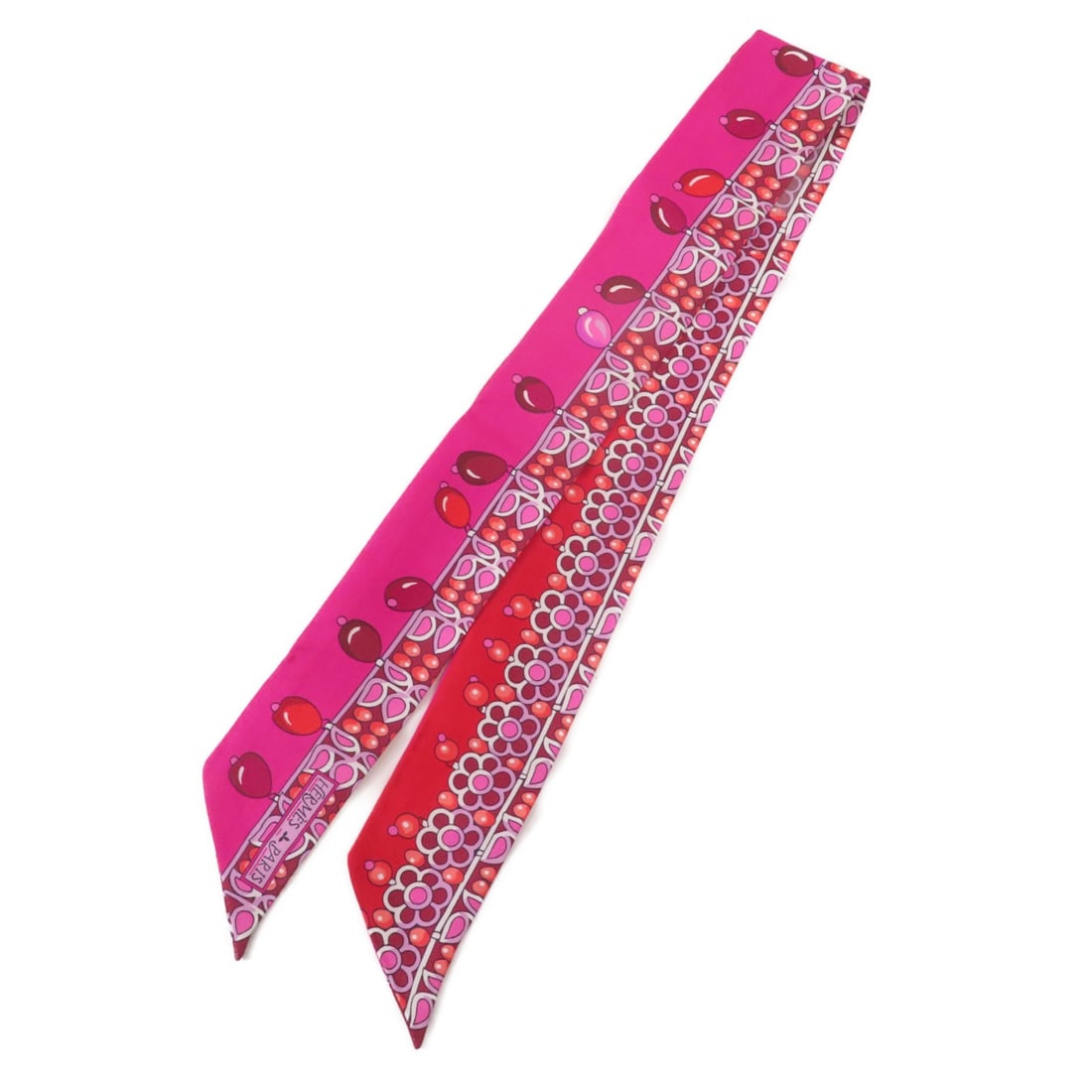 HERMES Twilly Silk Scarf Pink Red Elegant Accessory (1 of 8)