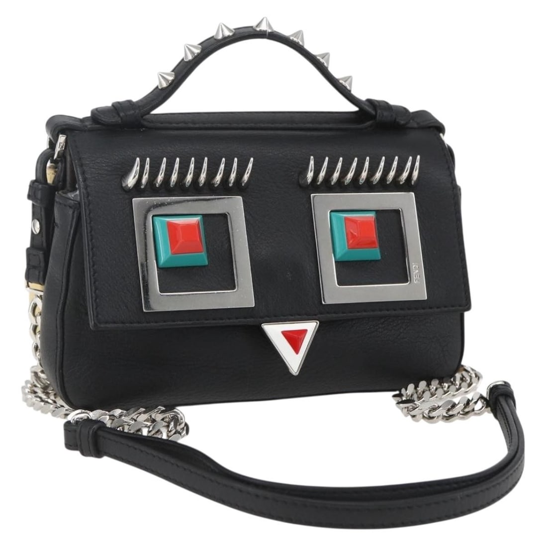 Fendi Double Micro Baguette Leather Shoulder and Handbag Black Beige (1 of 18)