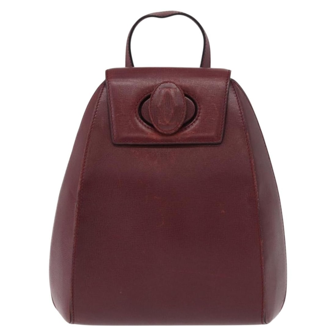 Happy Birthday Burgundy Leather Backpack by Cartier 20cm x 23cm x 11cm: Happy Birthday Burgundy Leather Backpack by Cartier 20cm x 23cm x 11cm The Cartier Happy Birthday backpack is crafted from burgundy leather and designed for women. This pre-owned backpack is in good c