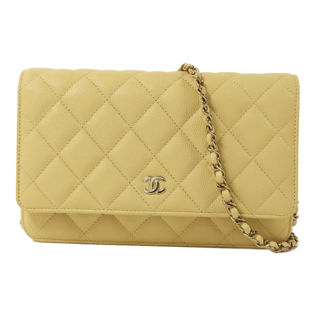 Chanel Wallet On Chain Yellow Calfskin Shoulder Bag With Gold Hardware: Chanel Wallet On Chain Yellow Calfskin Shoulder Bag With Gold Hardware This CHANEL Wallet On Chain shoulder bag is crafted from yellow calfskin leather and features the signature CC logo with gold-ton