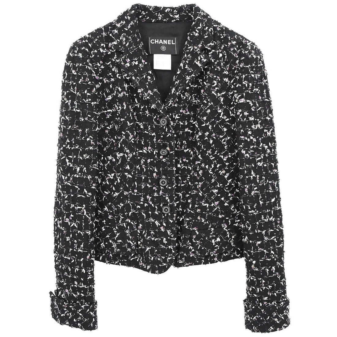 Chanel Black Tweed Collared Mid-Length Jacket Size 36 (1 of 11)