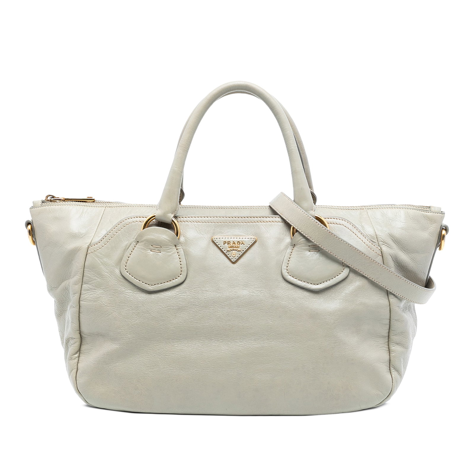 Prada Gray Leather Vitello Shine Shoulder Satchel with Detachable Strap (1 of 6)