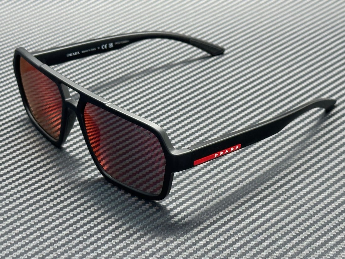 PRADA LINEA ROSSA PS A06SF DG008F Black Rubber Sunglasses with Red Mirror Lenses (1 of 5)