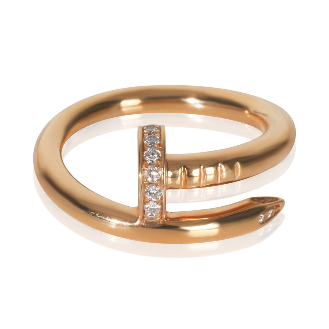Juste Un Clou 18k Rose Gold Diamond Ring Size 6 With Box: Juste Un Clou 18k Rose Gold Diamond Ring Size 6 With Box This Cartier Juste Un Clou ring is crafted from 18k rose gold and features a round brilliant white diamond with a total carat weight of 0.13. T
