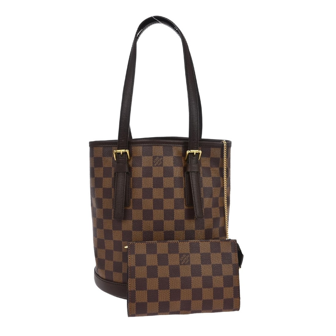Louis Vuitton Damier Marais Brown Canvas Medium Tote Bag N42240: Louis Vuitton Damier Marais Brown Canvas Medium Tote Bag N42240 This Louis Vuitton Marais tote bag features the classic Damier Ebene canvas with brown double leather handles and an adjustable strap. D