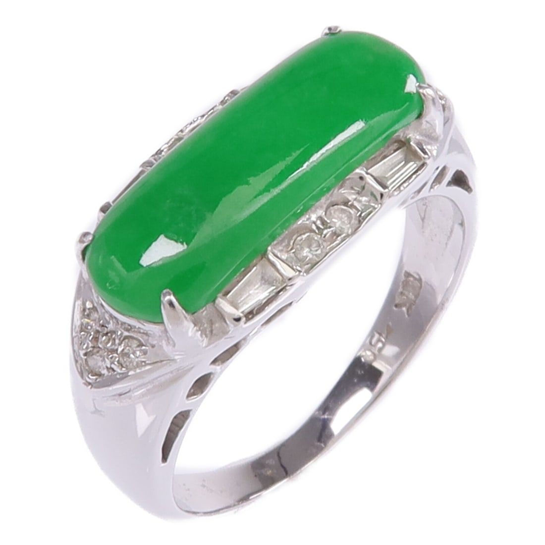 Jade and Diamond Ring in 18K White Gold Size 6.5 (1 of 9)