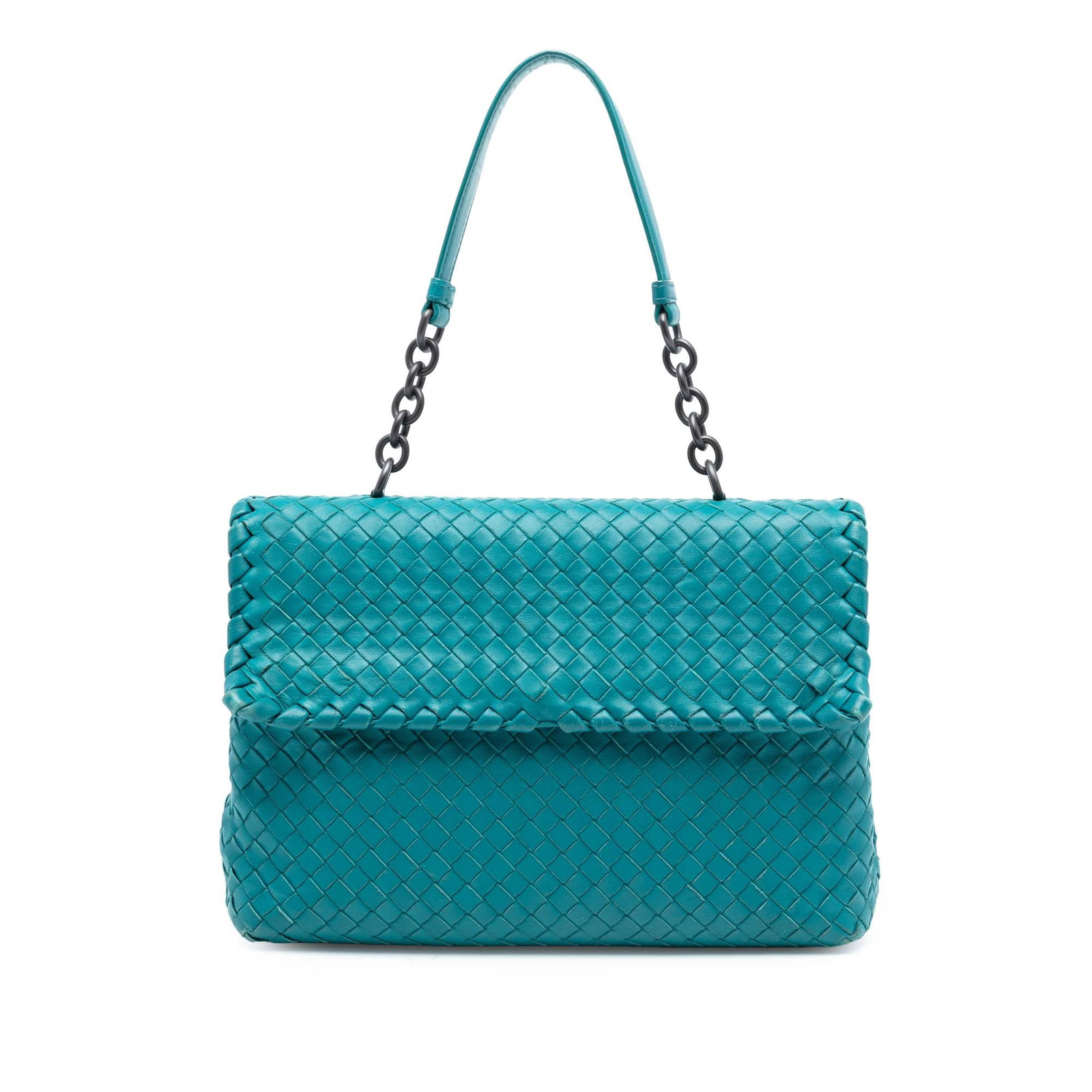 Bottega Veneta Olimpia Intrecciato Blue Leather Medium Shoulder Bag (1 of 7)