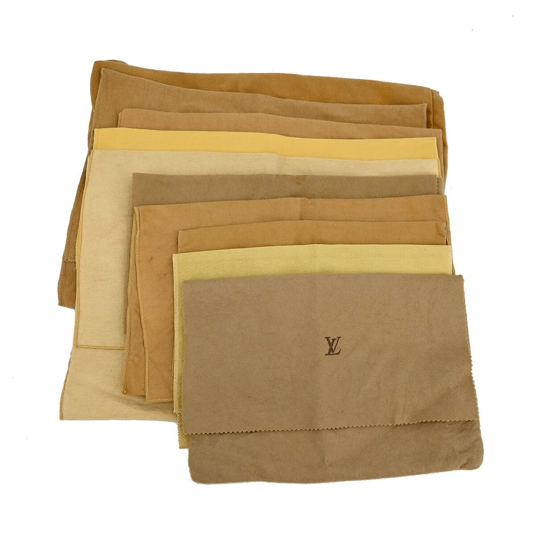 Set of 10 Louis Vuitton Brown Cotton Dust Bags Authentic: Set of 10 Louis Vuitton Brown Cotton Dust Bags Authentic This is a set of 10 authentic Louis Vuitton dust bags made from 100% cotton in brown and beige tones. Designed for unisex use, these dust bags