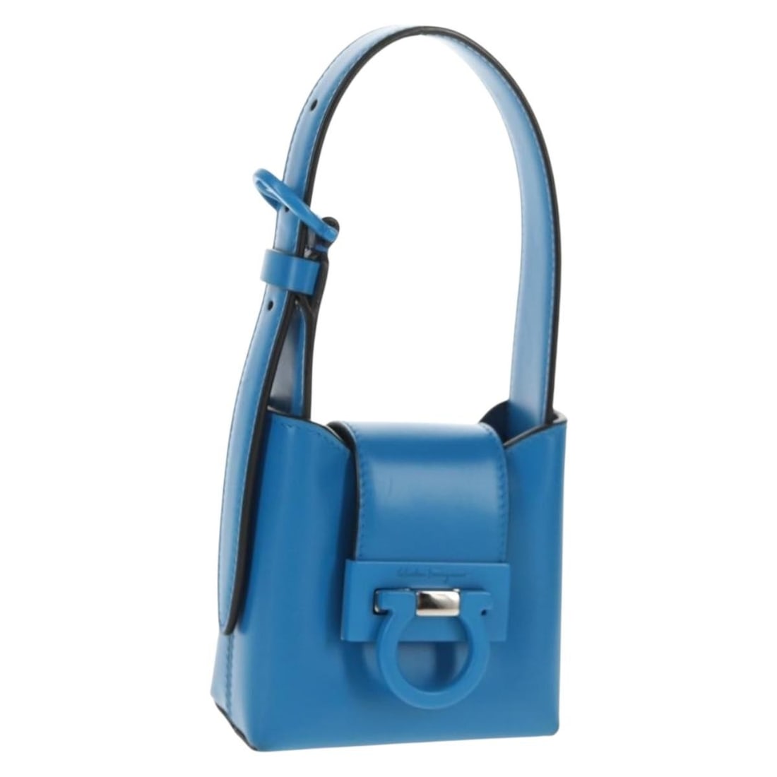 Salvatore Ferragamo Gancini Trifoglio Mini Hand Bag Blue Leather Italy Auth 145244M (1 of 18)