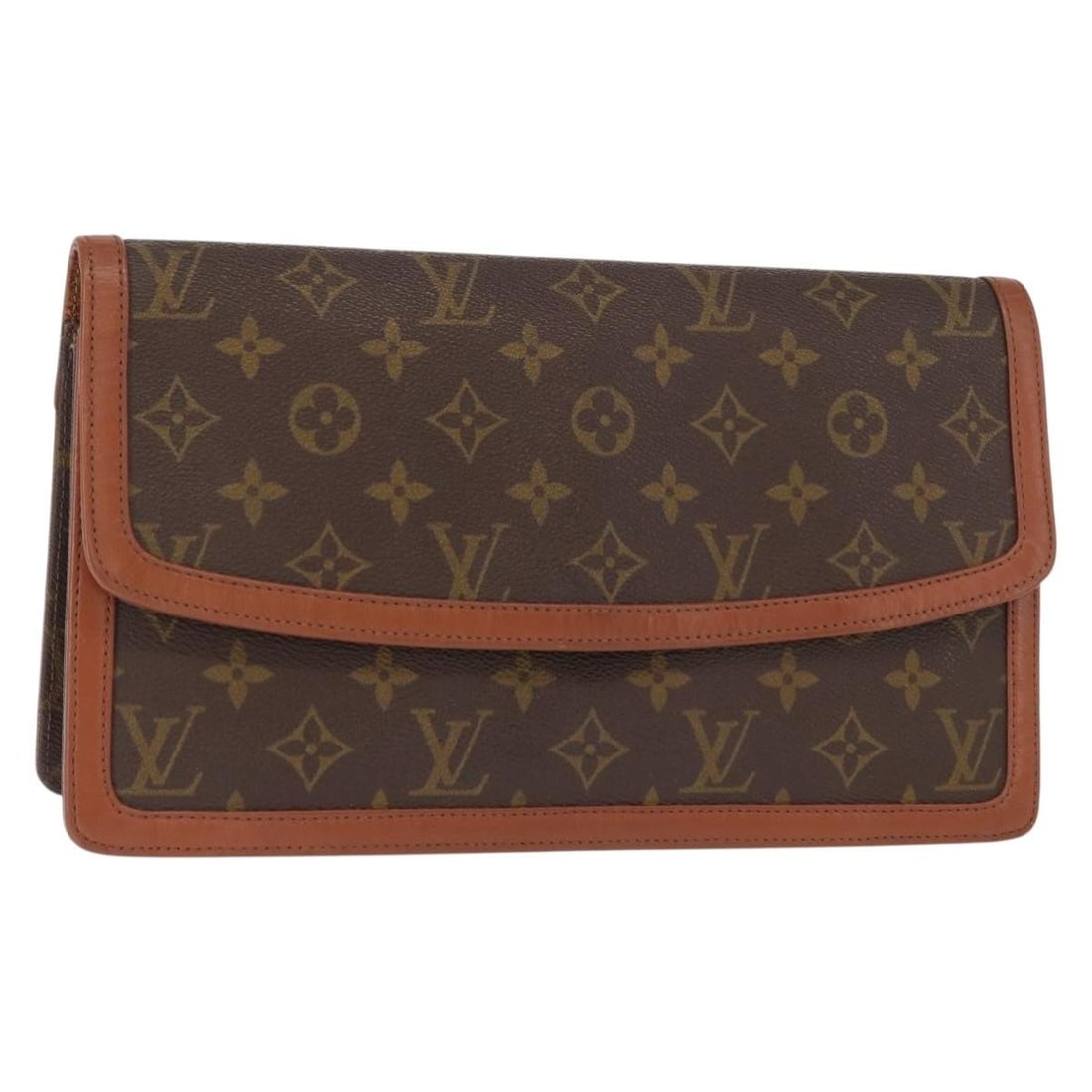 Louis Vuitton Dame Pochette Brown Canvas Clutch Bag France: Louis Vuitton Dame Pochette Brown Canvas Clutch Bag France This Louis Vuitton Dame Pochette is crafted from signature monogram canvas in brown and is designed for women. The pre-owned clutch bag displ