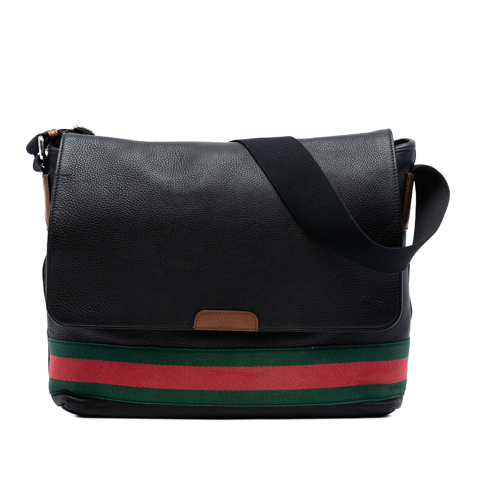 Black Leather Crossbody Web Messenger by Gucci (1 of 7)