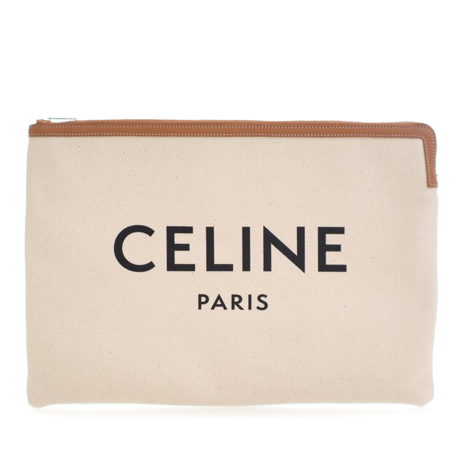 Celine Canvas Clutch with Leather Trim and Logo Detail (1 of 15)