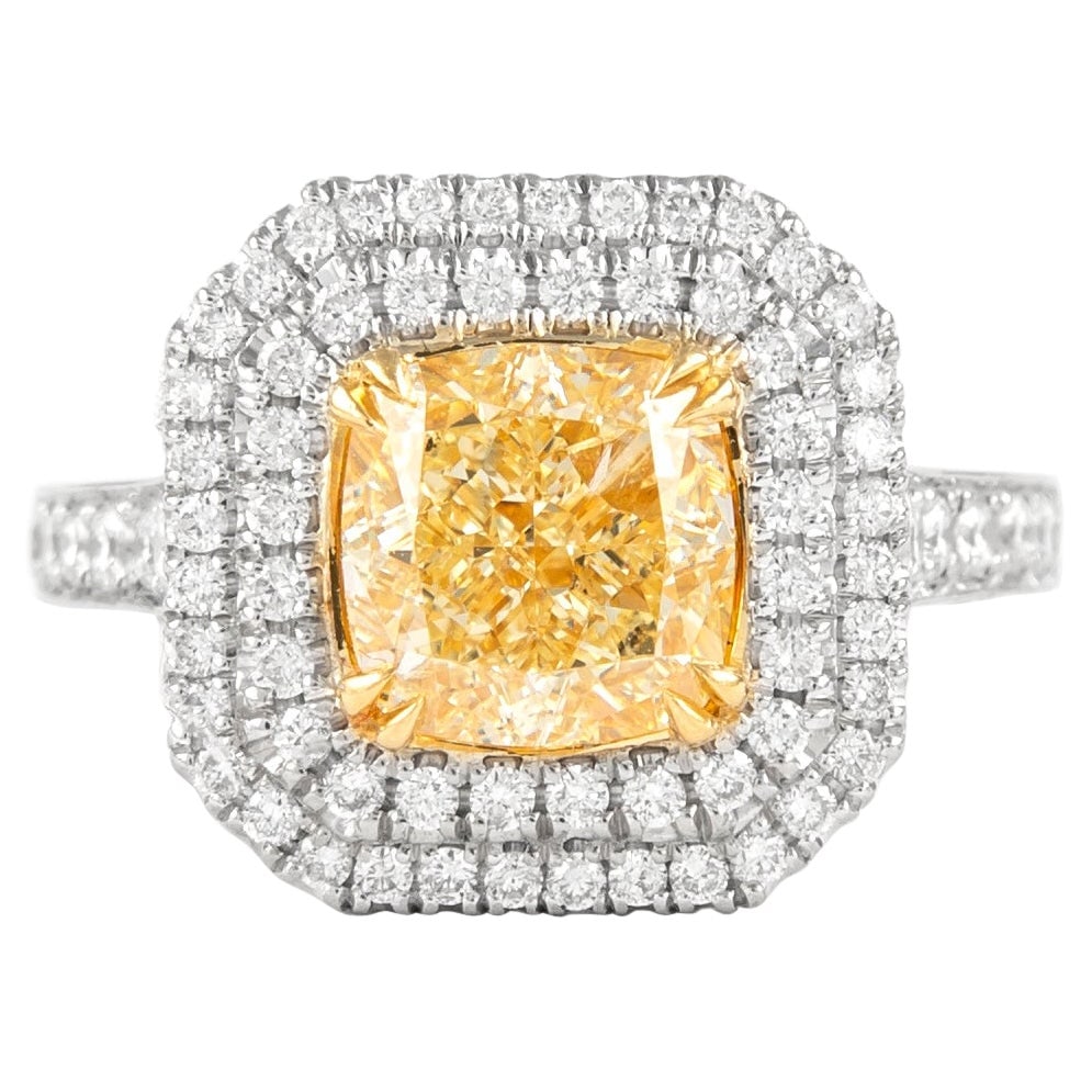2.71ct Fancy Intense Yellow Diamond Ring 18k Gold EGL Certified: 2.71ct Fancy Intense Yellow Diamond Ring 18k Gold EGL Certified This exquisite ring features a stunning 2.71 ct Fancy Intense Yellow VS2 cushion-cut diamond, certified by EGL. The ring is designed in 