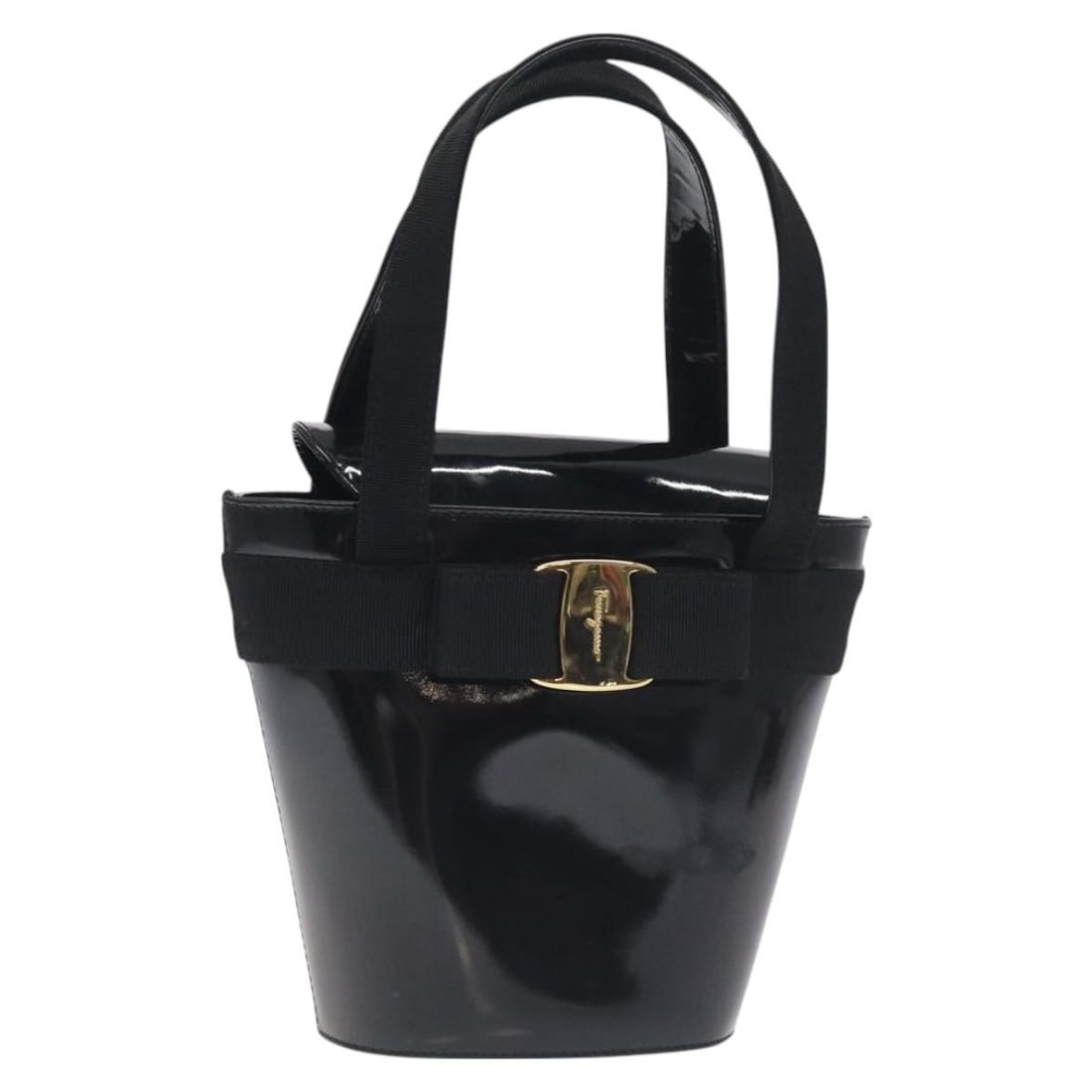 Salvatore Ferragamo Black Patent Vara Bow Bucket Purse with Top Handle (1 of 18)