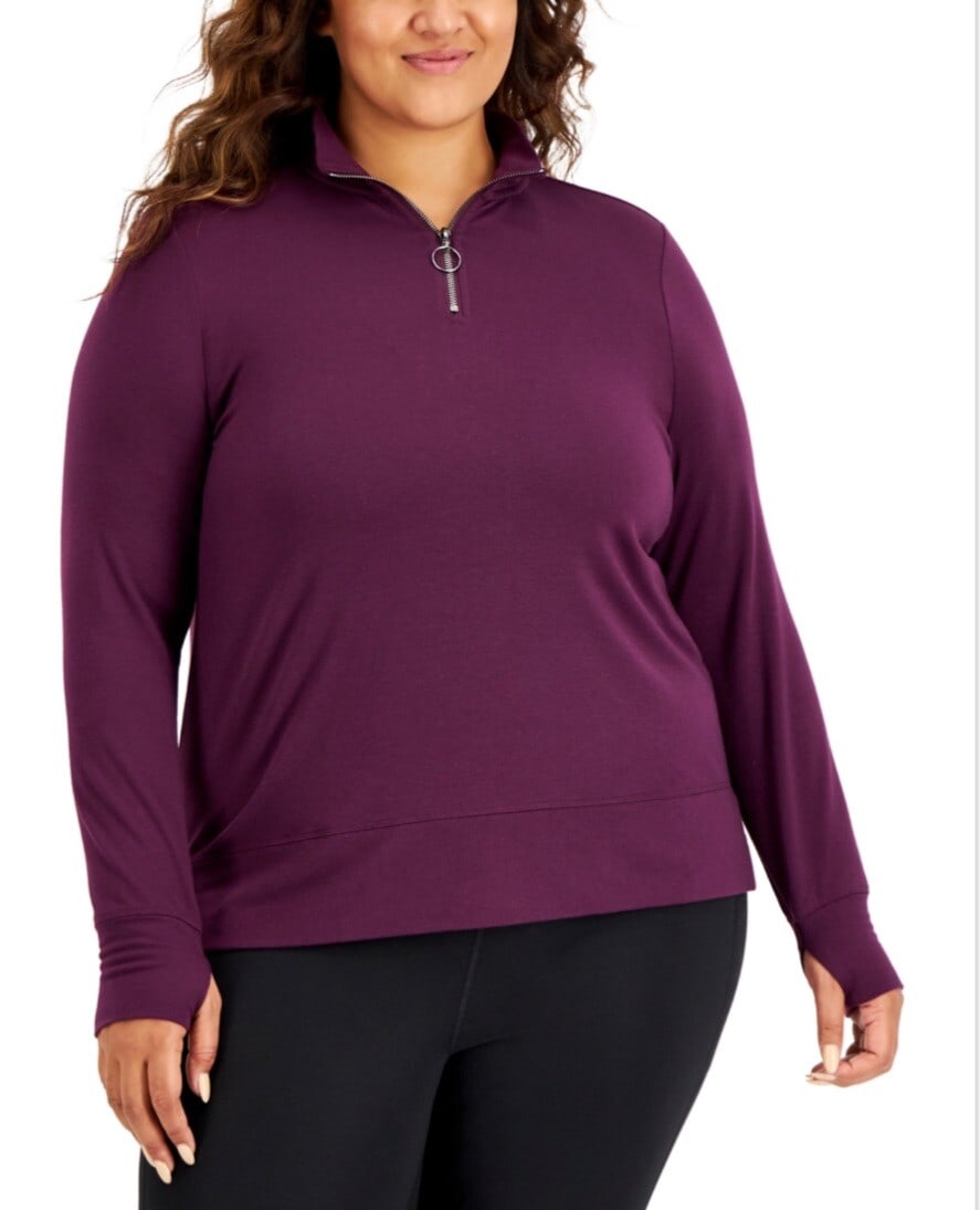 Ideology Plus Size 2X Quarter-Zip Sweatshirt Purple Winter Activewear (1 of 1)