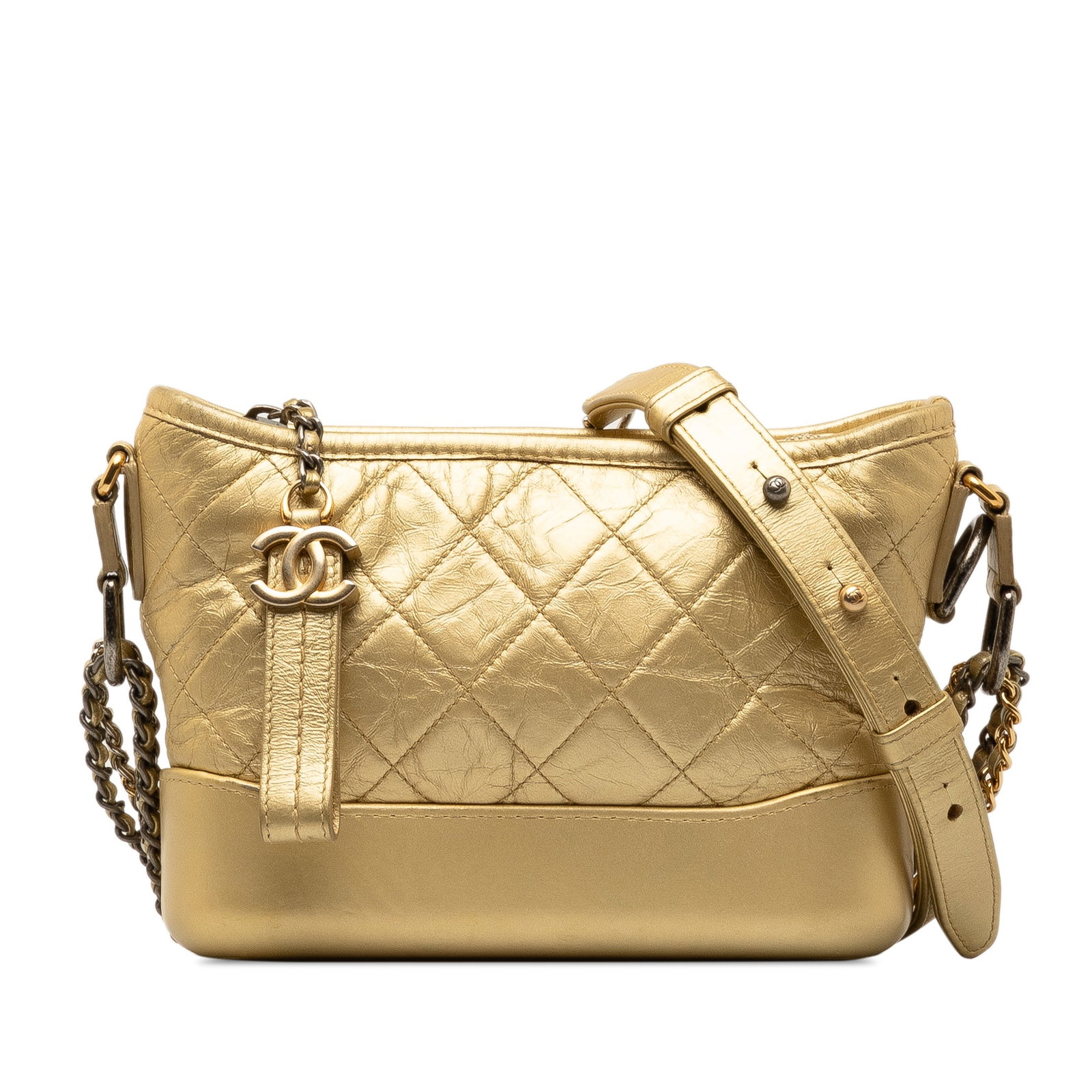 Chanel Small Metallic Lambskin Gabrielle Crossbody Bag Gold Leather (1 of 16)