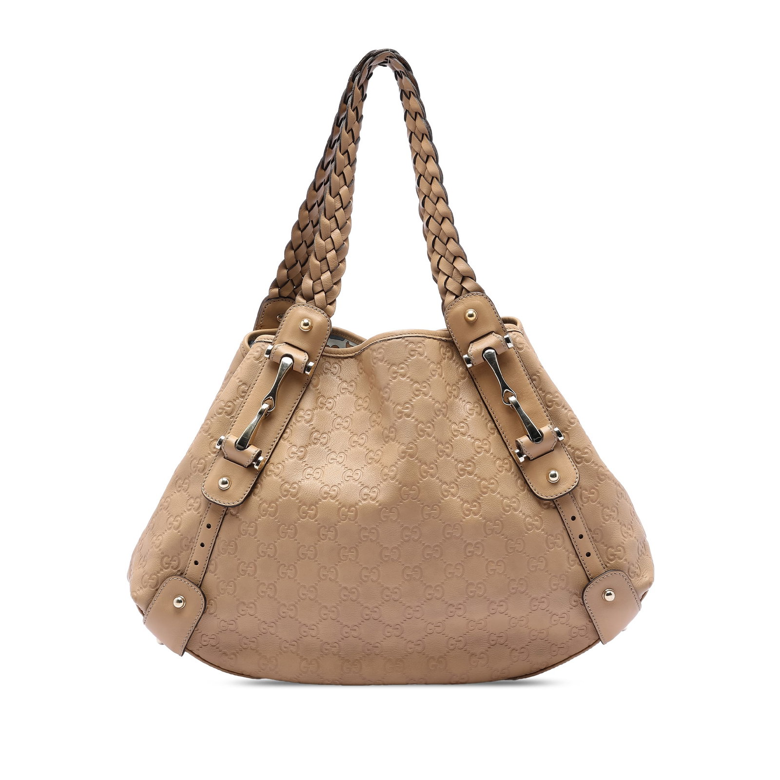 Gucci Pelham Beige Leather Shoulder Bag with Horsebit and Braided Handles (1 of 7)