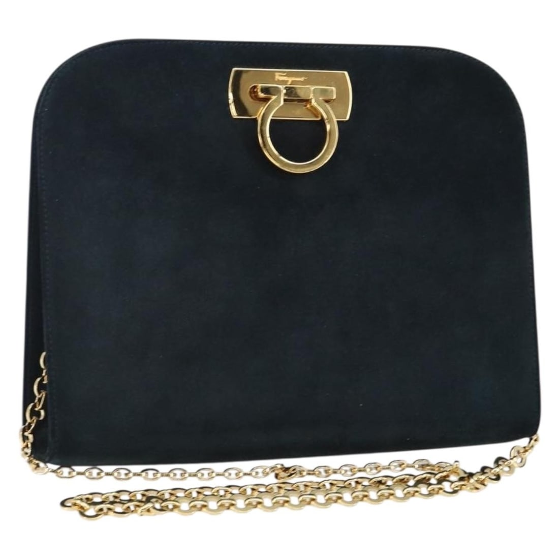 Navy Suede Gancini Chain Shoulder Bag by Salvatore Ferragamo (1 of 18)