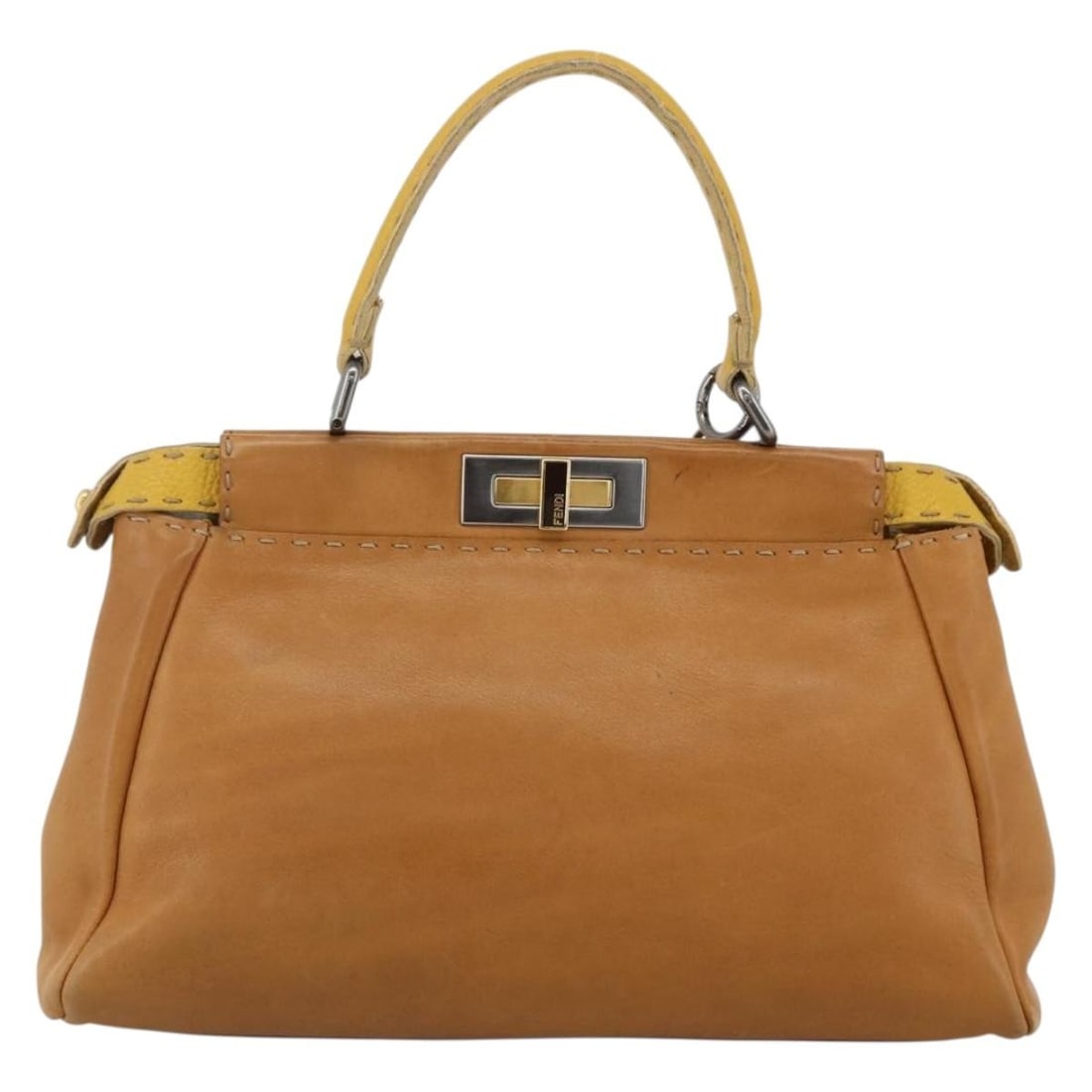 Beige Selleria Peekaboo Rigid Leather Handbag by Fendi (1 of 18)