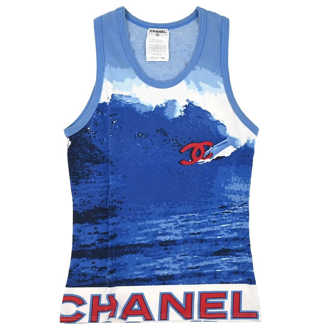 Chanel Blue Surf Line Women's Sleeveless Cotton Tank Top FR 36 (1 of 11)