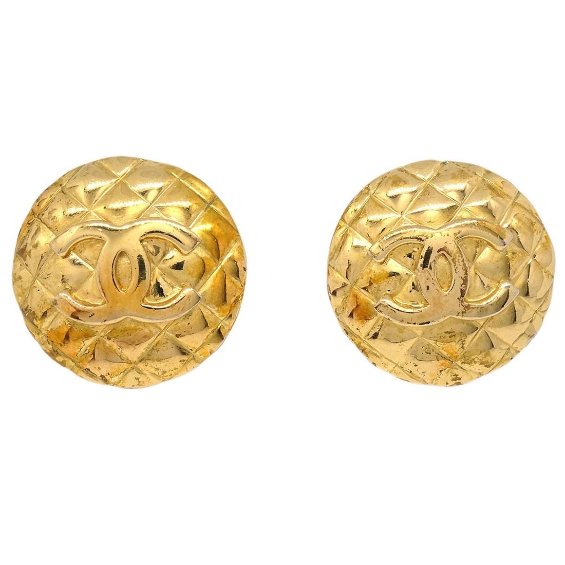 Chanel Gold Tone Clip-On Button Earrings with Logo Design (1 of 4)