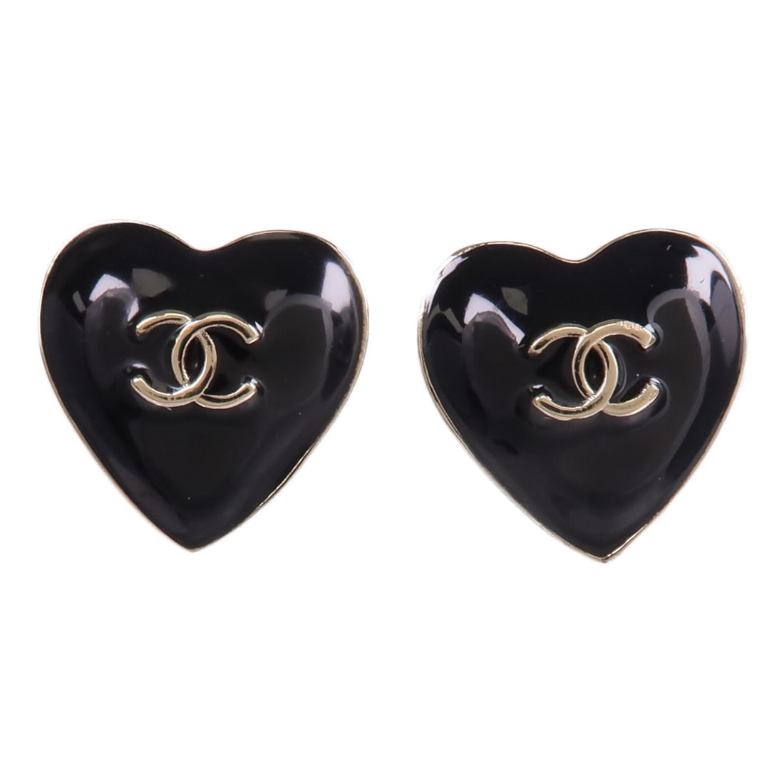 Black Metal Pierced Earrings Chanel CC Logo France (1 of 8)