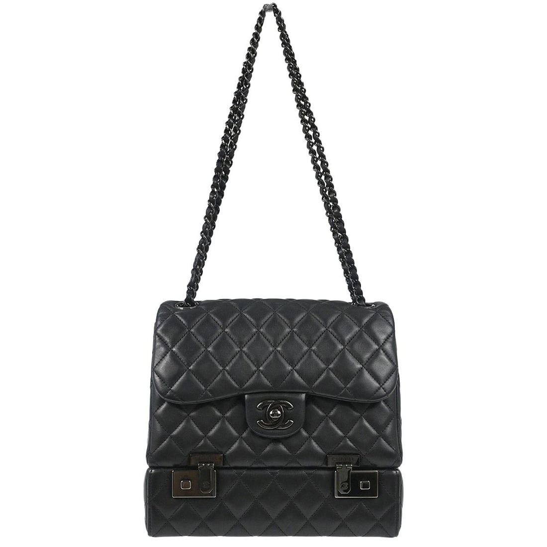 Chanel Medium Black Leather Flap Shoulder Bag with Logo Accent (1 of 10)