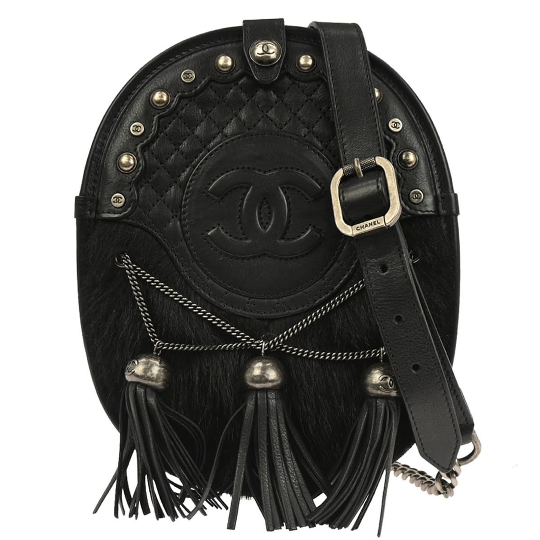 Chanel Paris Edinburgh Black Pony Hair Leather Saddle Shoulder Bag (1 of 10)