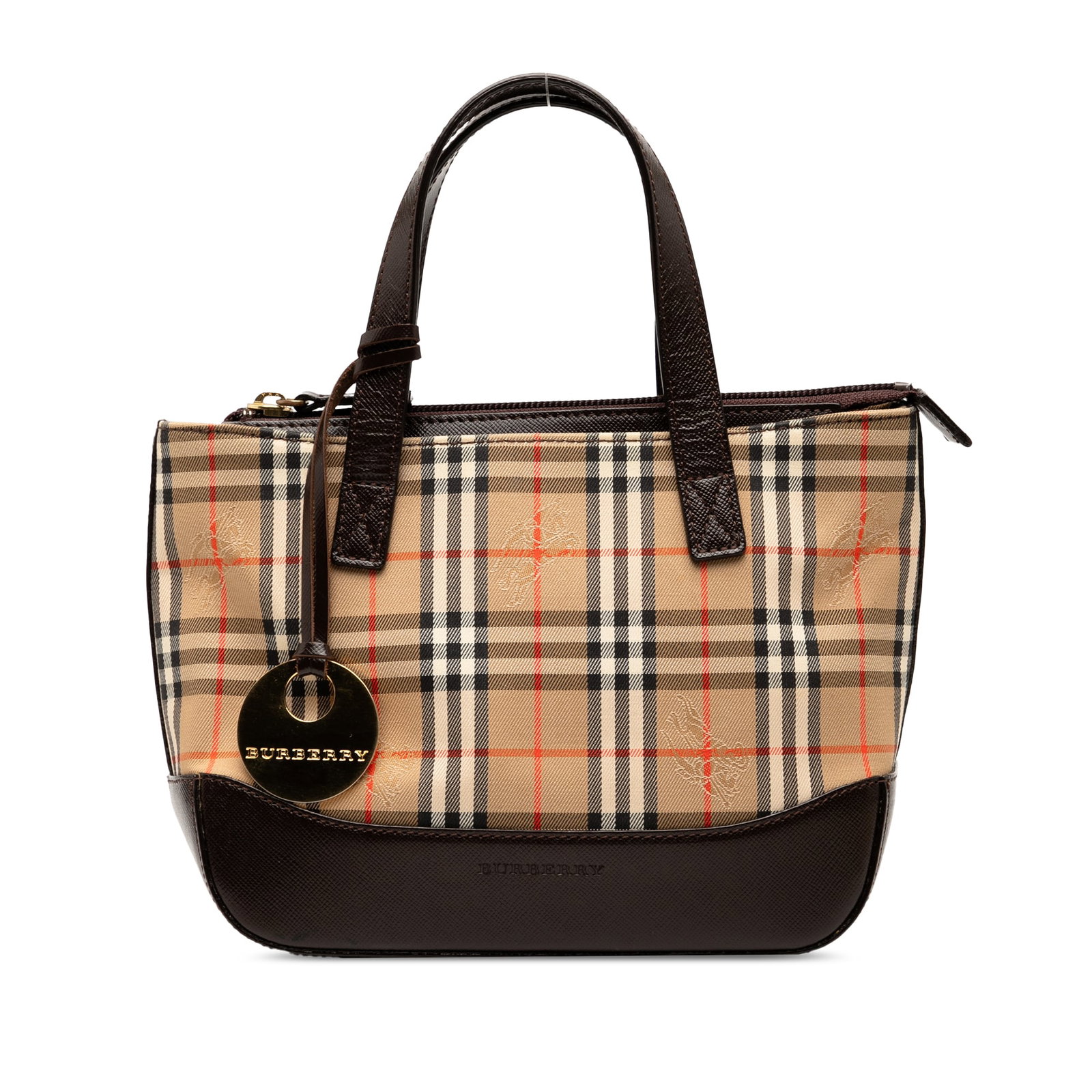Burberry Haymarket Check Canvas Handbag Brown Italy: Burberry Haymarket Check Canvas Handbag Brown Italy Elevate your style with this Burberry Haymarket Check Canvas Handbag. Crafted in Italy, this handbag showcases a classic haymarket check canvas body