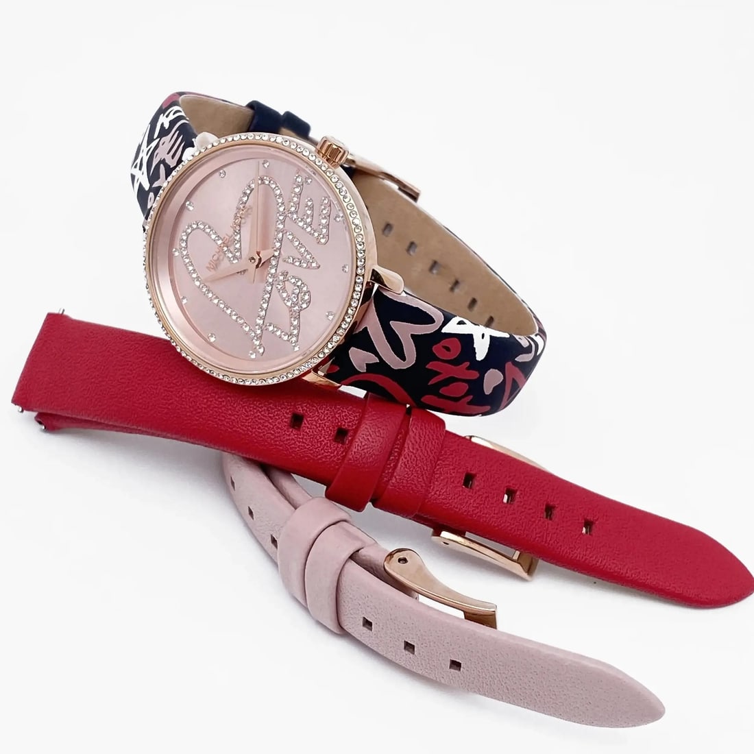 Michael Kors Mini Pyper MK2848 32mm Pink Dial Quartz Watch with Interchangeable Straps: Michael Kors Mini Pyper MK2848 32mm Pink Dial Quartz Watch with Interchangeable Straps The Michael Kors Mini Pyper Steel 32mm Pink Dial Quartz Ladies Watch MK2848 is a stunning timepiece designed for
