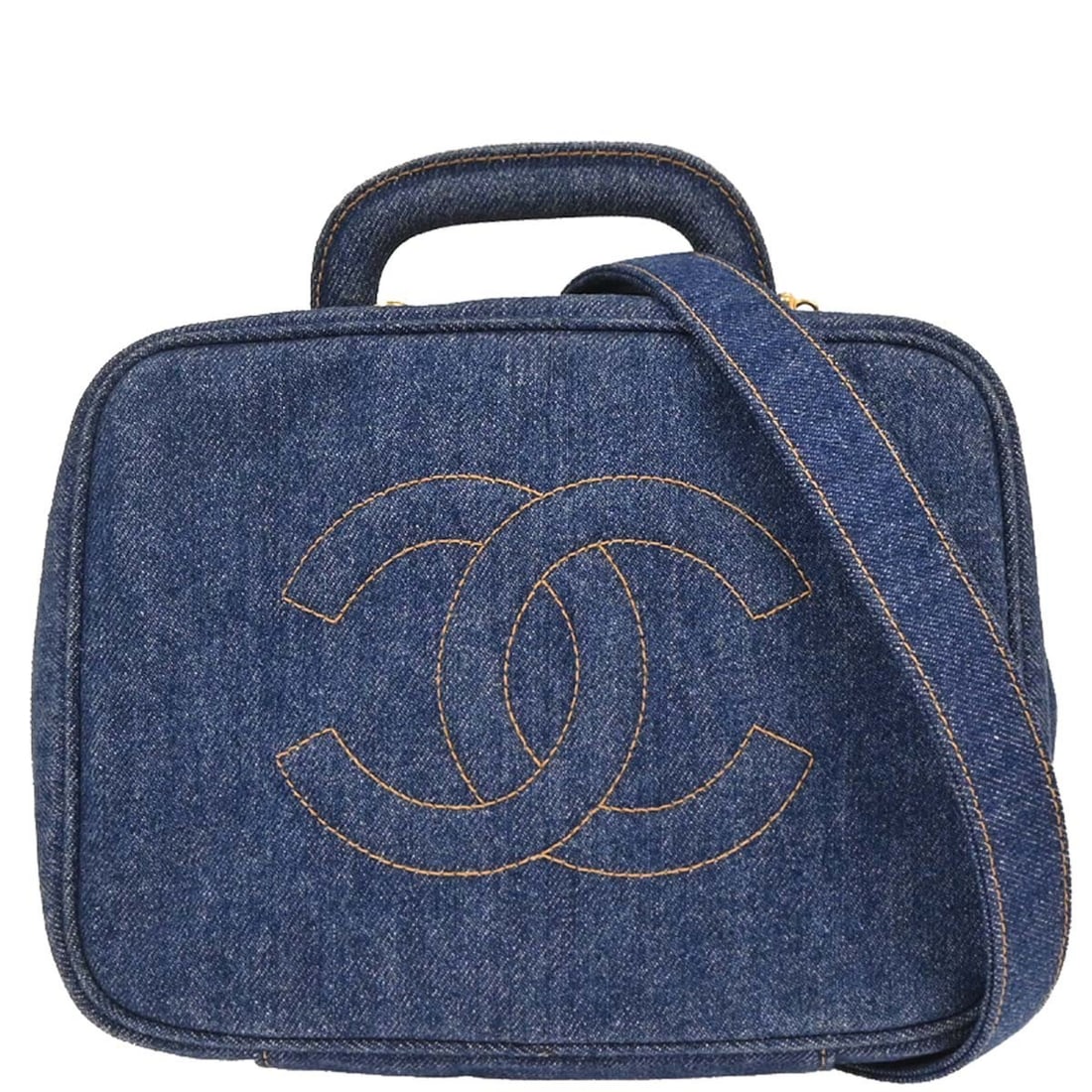 Blue Denim Chanel Vanity 24 Timeless Lunch Box Style 2Way Bag (1 of 11)