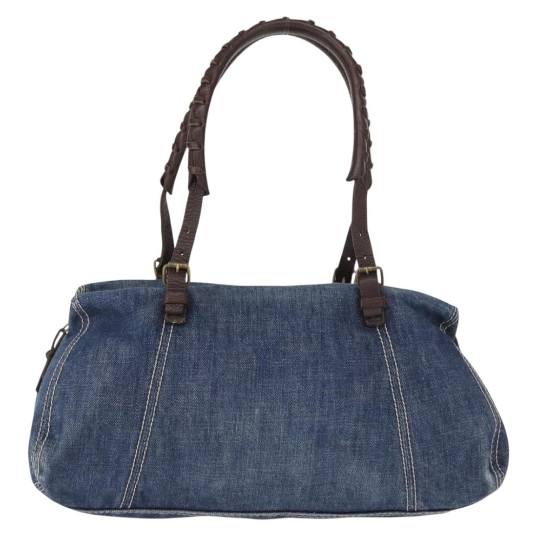 Miu Miu Blue Canvas Shoulder Bag Made in Italy: Miu Miu Blue Canvas Shoulder Bag Made in Italy This Miu Miu shoulder bag is crafted from blue canvas and designed for women. It features a spacious interior and a classic silhouette. Please note signs