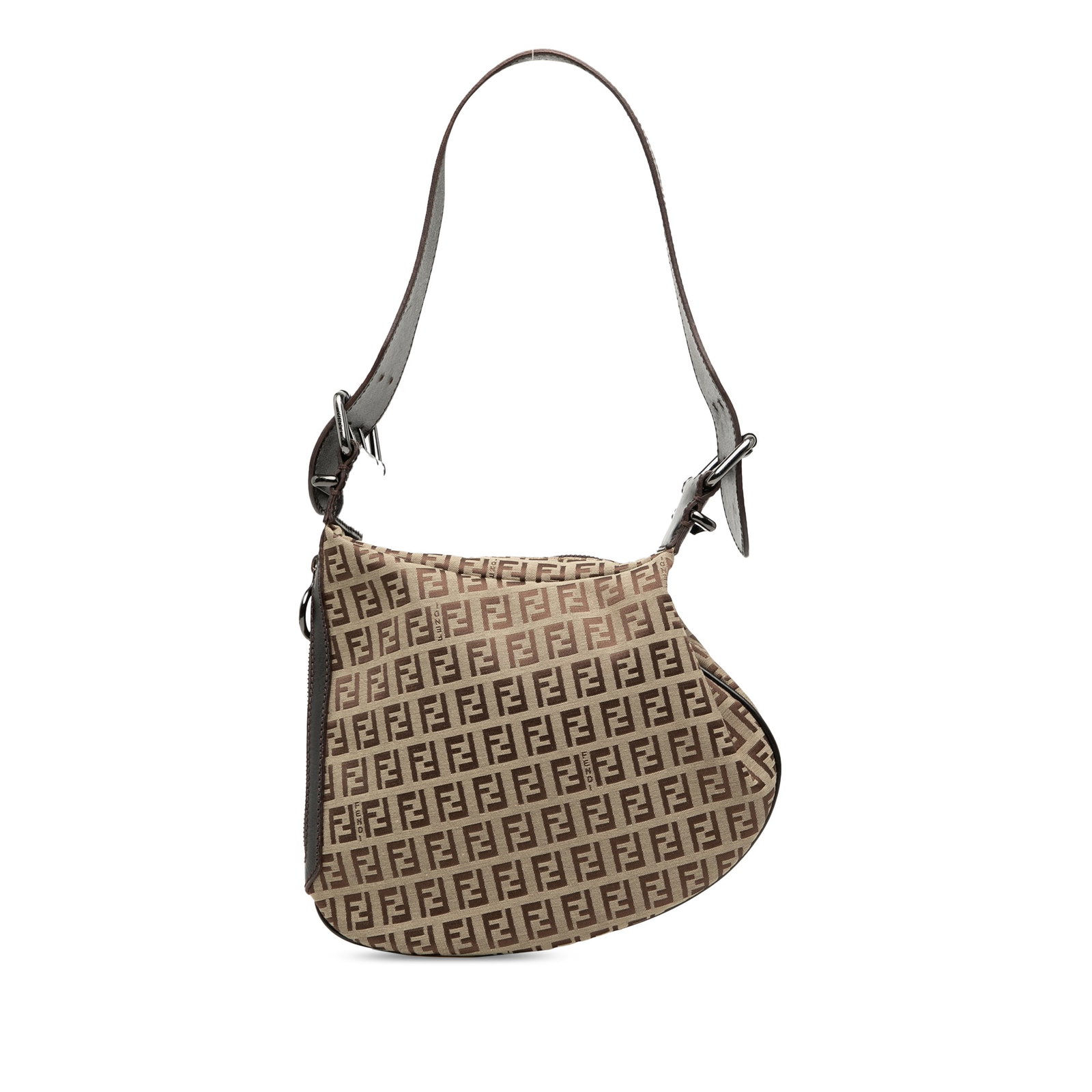 Fendi Zucchino Oyster beige canvas and leather shoulder bag: Fendi Zucchino Oyster beige canvas and leather shoulder bag This Fendi Zucchino Oyster Shoulder Bag features a canvas body with leather trim, a flat leather strap, a top zip closure, and an exterior z