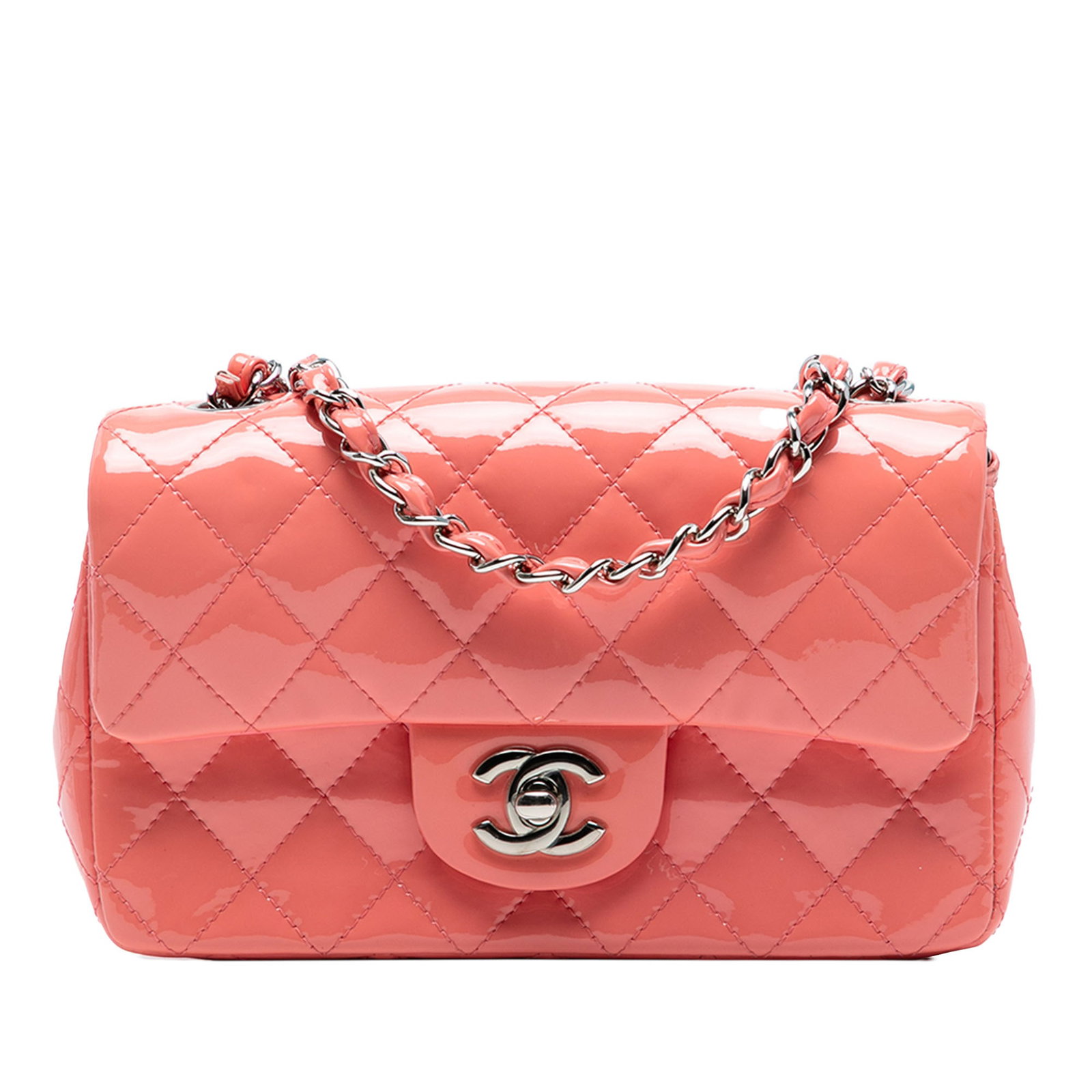 Chanel Mini Rectangular Classic Patent Flap Bag Pink Leather (1 of 8)