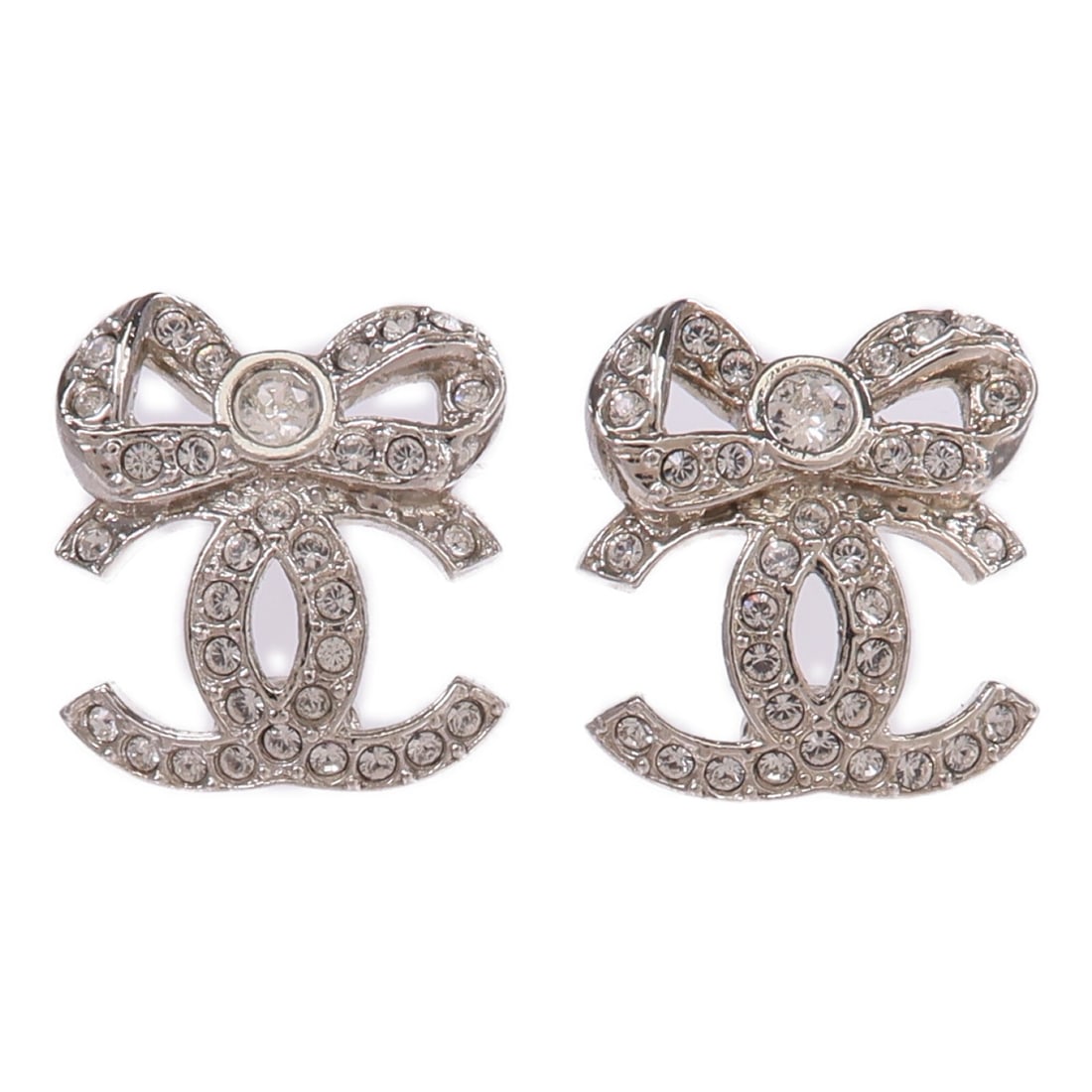 Chanel Silver Tone CC Logo Pierced Earrings for Women (1 of 8)