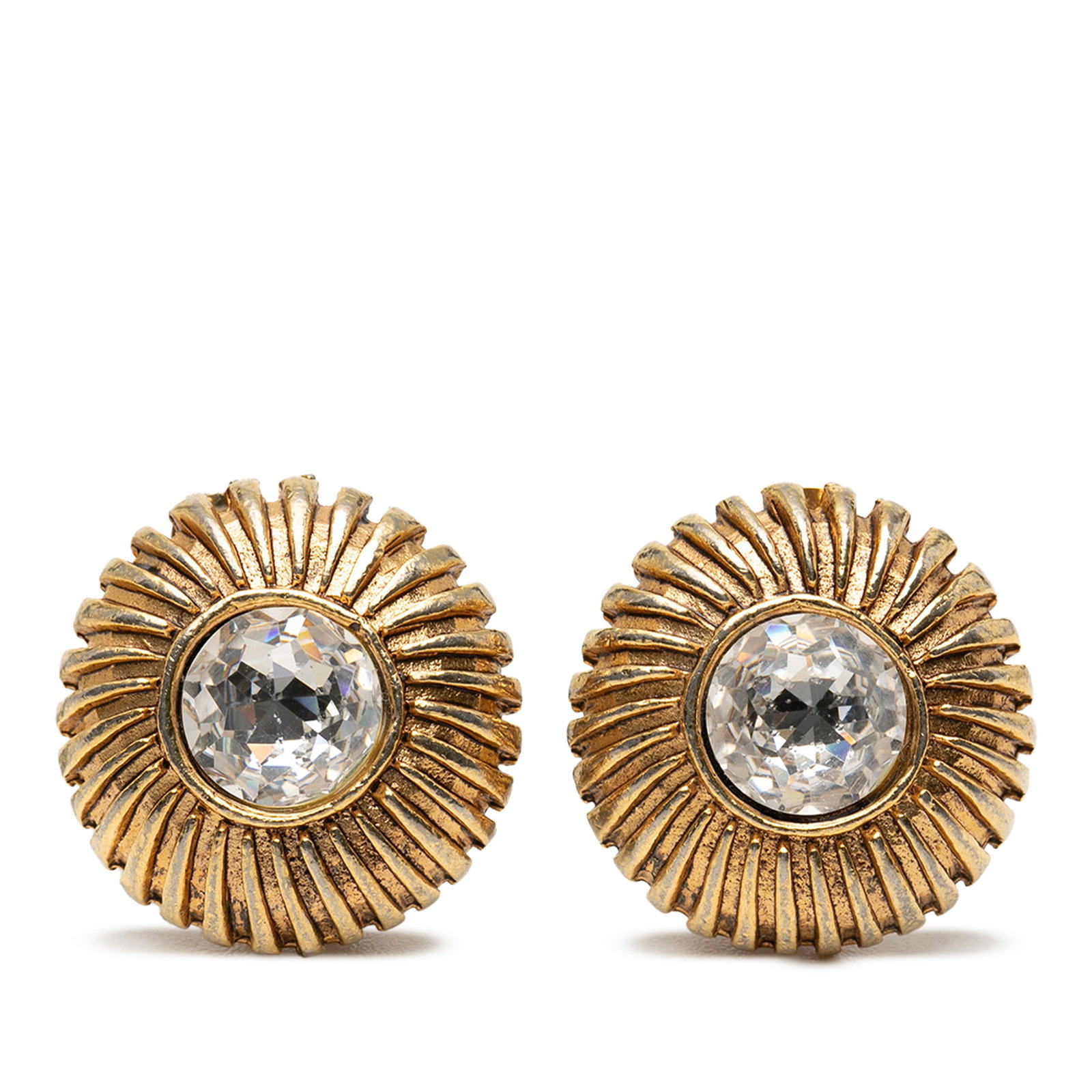 Chanel Sunburst Clip Earrings with Gold Plating and Rhinestone Accents (1 of 3)