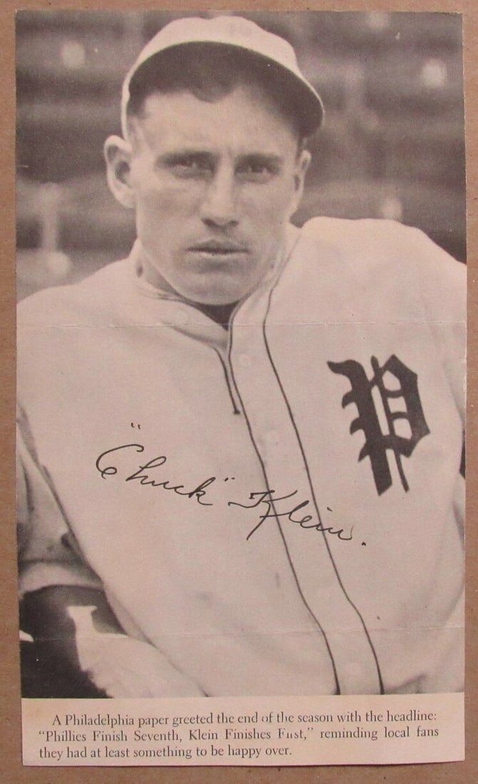 Chuck Klein Autographed 5x9 Photo RARE NL MVP JSA Certified Phillies (1 of 3)