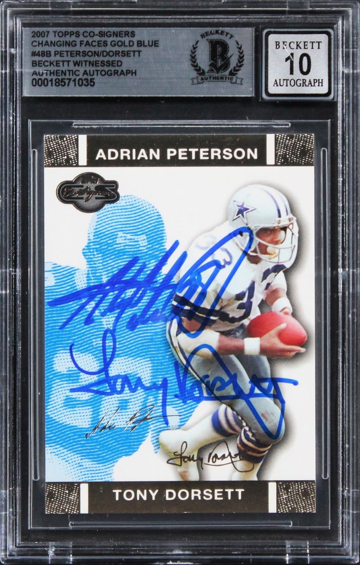 Adrian Peterson Tony Dorsett Signed 2007 Topps Co-Signers Auto Gem Mint 10 Beckett (1 of 2)