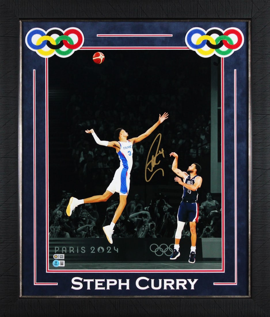 Stephen Curry Autographed 16x20 Framed Photo vs Wembanyama Beckett Authenticated (1 of 3)
