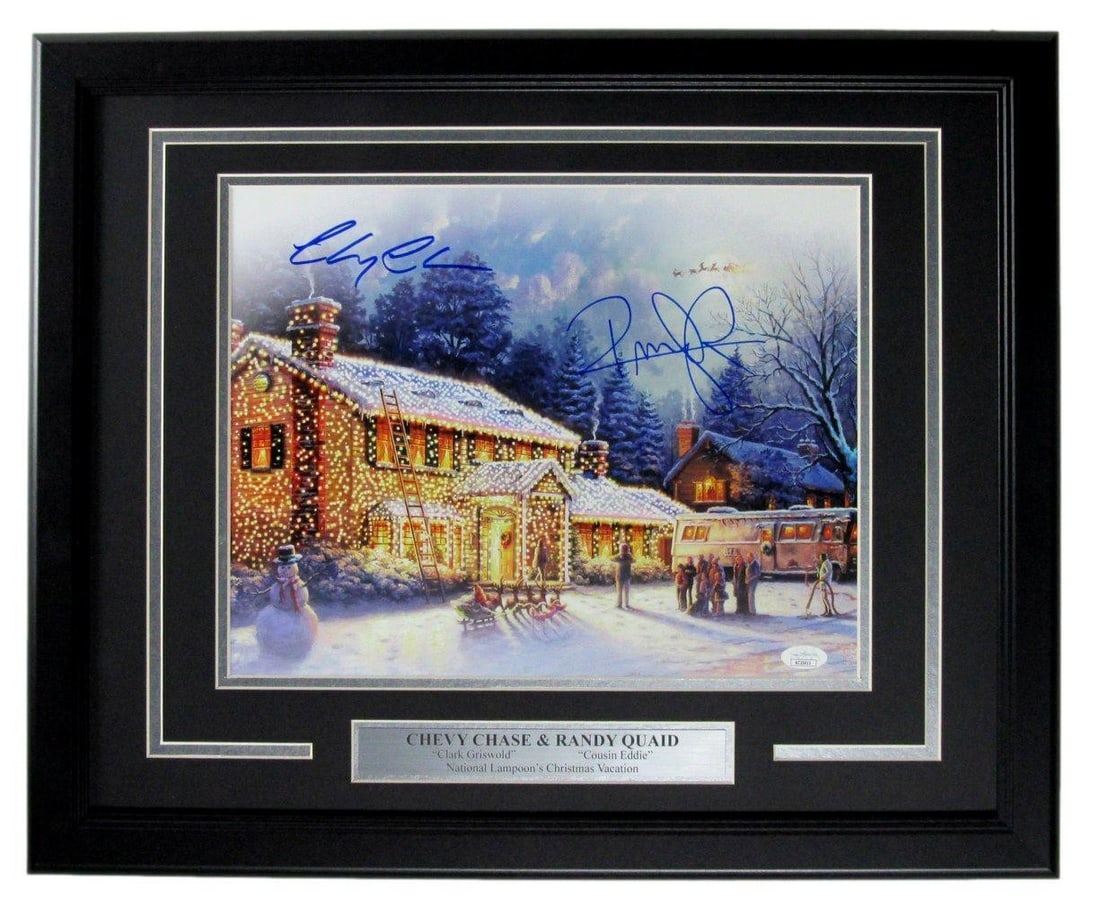 Chevy Chase Randy Quaid Dual Autographed 11x14 Christmas Vacation Framed Beckett COA: Chevy Chase Randy Quaid Dual Autographed 11x14 Christmas Vacation Framed Beckett COA Celebrate the holiday spirit with this stunning framed dual-autographed photo featuring Chevy Chase and Randy Quaid