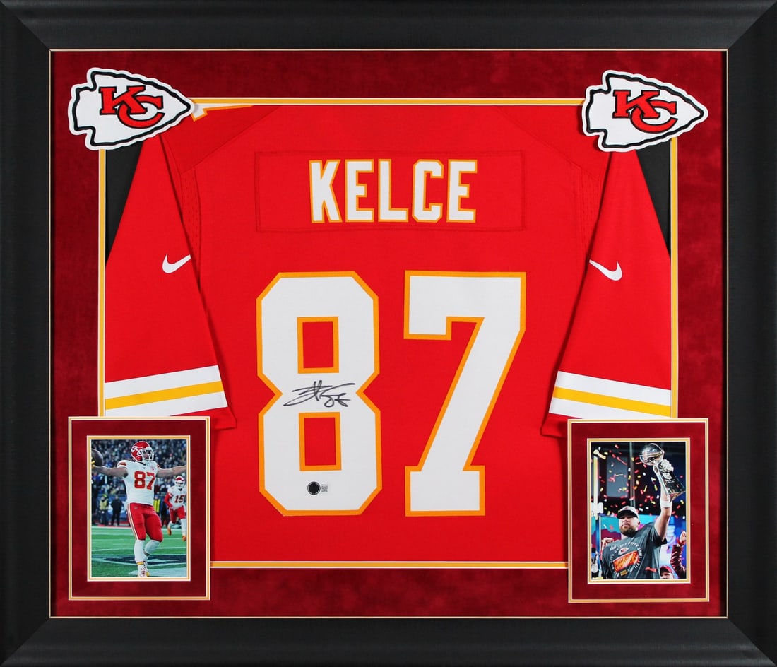 Travis Kelce Signed Red Nike Limited Framed Jersey Kansas City Chiefs BAS Authenticated (1 of 2)