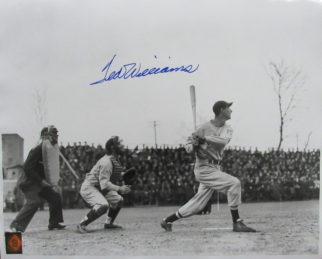 Ted Williams Signed 16x20 Boston Red Sox Photo Green Diamond Hologram: Ted Williams Signed 16x20 Boston Red Sox Photo Green Diamond Hologram This is an original 16x20 black and white photo of Ted Williams, Hall of Fame baseball player for the Boston Red Sox, personally s