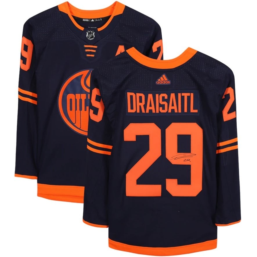 Edmonton Oilers Navy Hockey Jersey Signed by Leon Draisaitl Fanatics Authenticated (1 of 1)