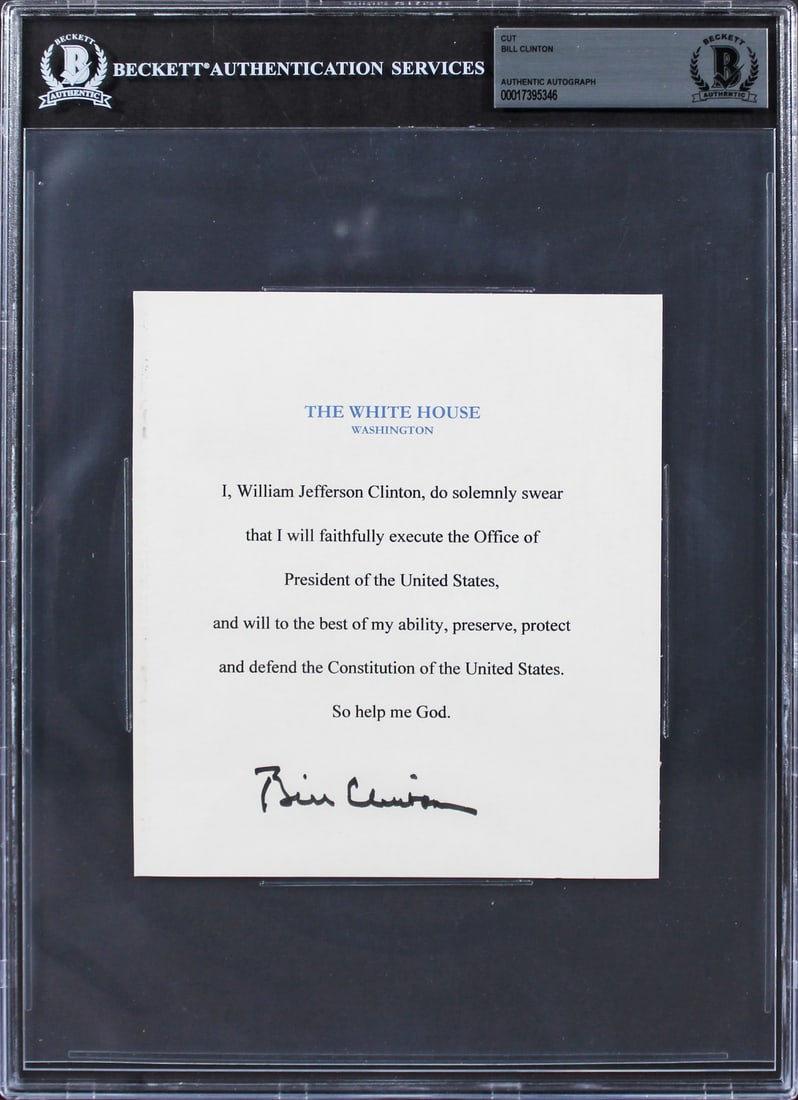 Bill Clinton Signed Oath of Office Cut Signature 5.75x6.25 Beckett Slabbed (1 of 2)