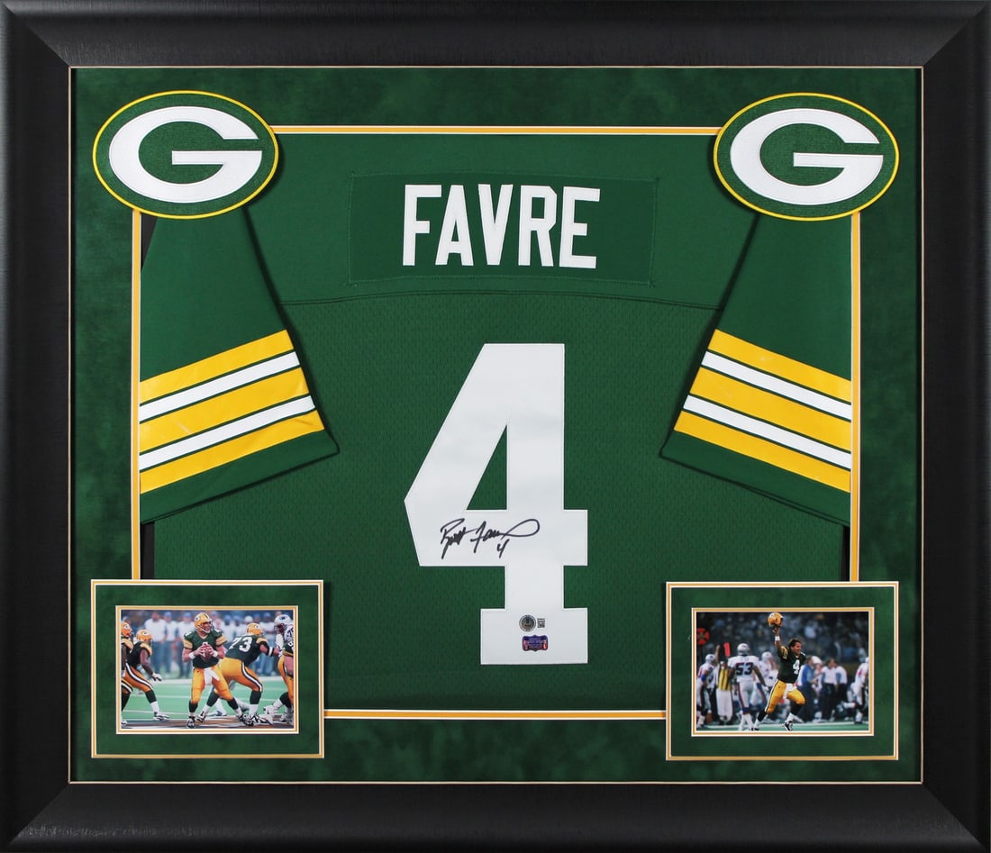 Brett Favre Signed Green 1996 Throwback Framed Jersey BAS Authenticated (1 of 2)